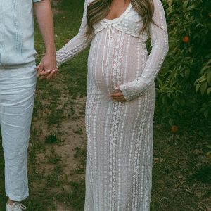 Chicnmom Vestido Invitada Boda Embarazada De Encaje Y Ajustado Con Volantes Vestidos Blancos Boho Ropa Premamá Fotografía