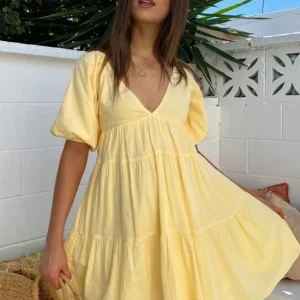 Chicnmom Vestidos mini Premamá Volantes Trapecio Amarillo