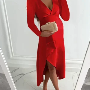 Chicnmom frente corto espalda larga volante abertura cuello en v elegante maxi vestido premama fiesta