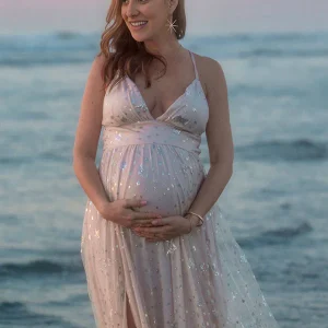 Chicnmom Vestidos Largos Embarazada Sesion Fotos con Lentejuelas y Tirantes para Premamá Boda y Fiesta