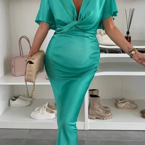 Chicnmom Vestidos largo Premamá nudo o fruncido Volantes Verde